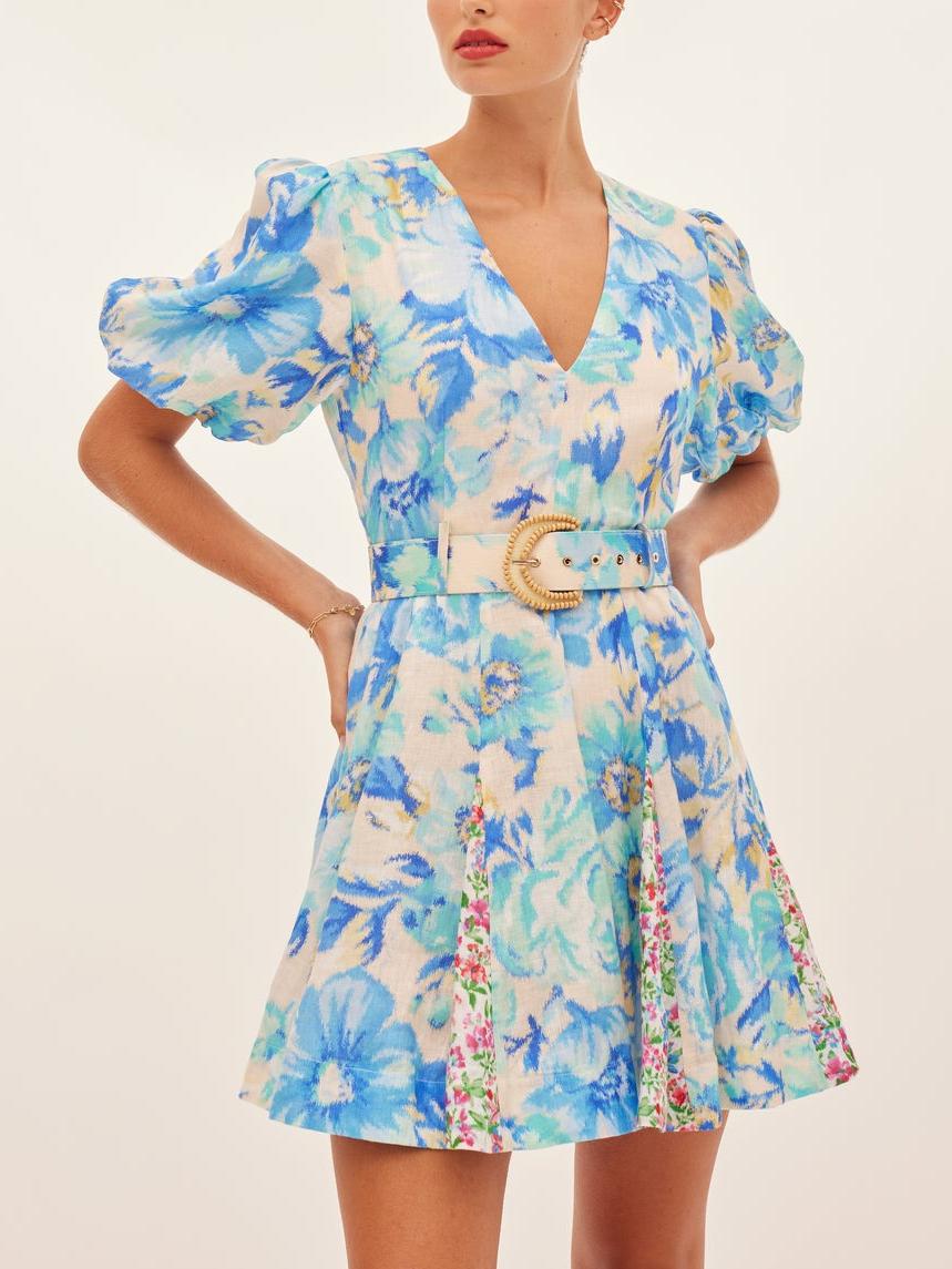 Short Puff Sleeves Mini Dress