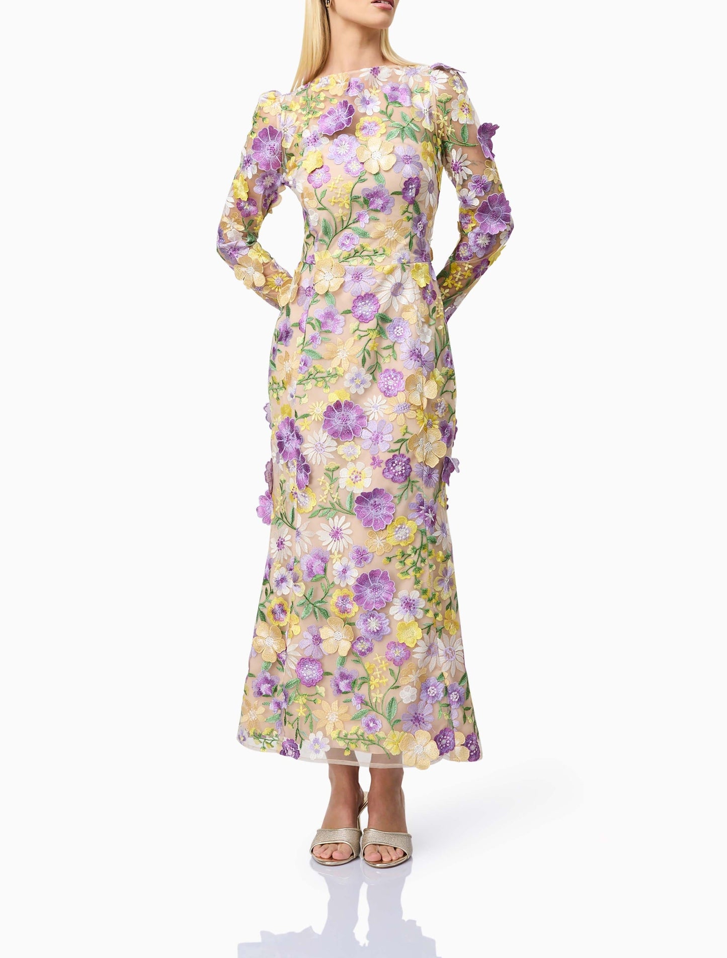 3D Floral Midi Dress