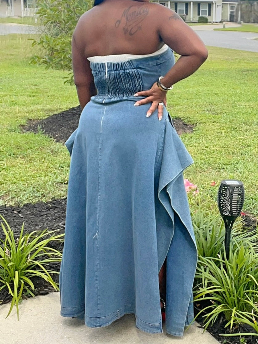 Denim Strapless Split Dress