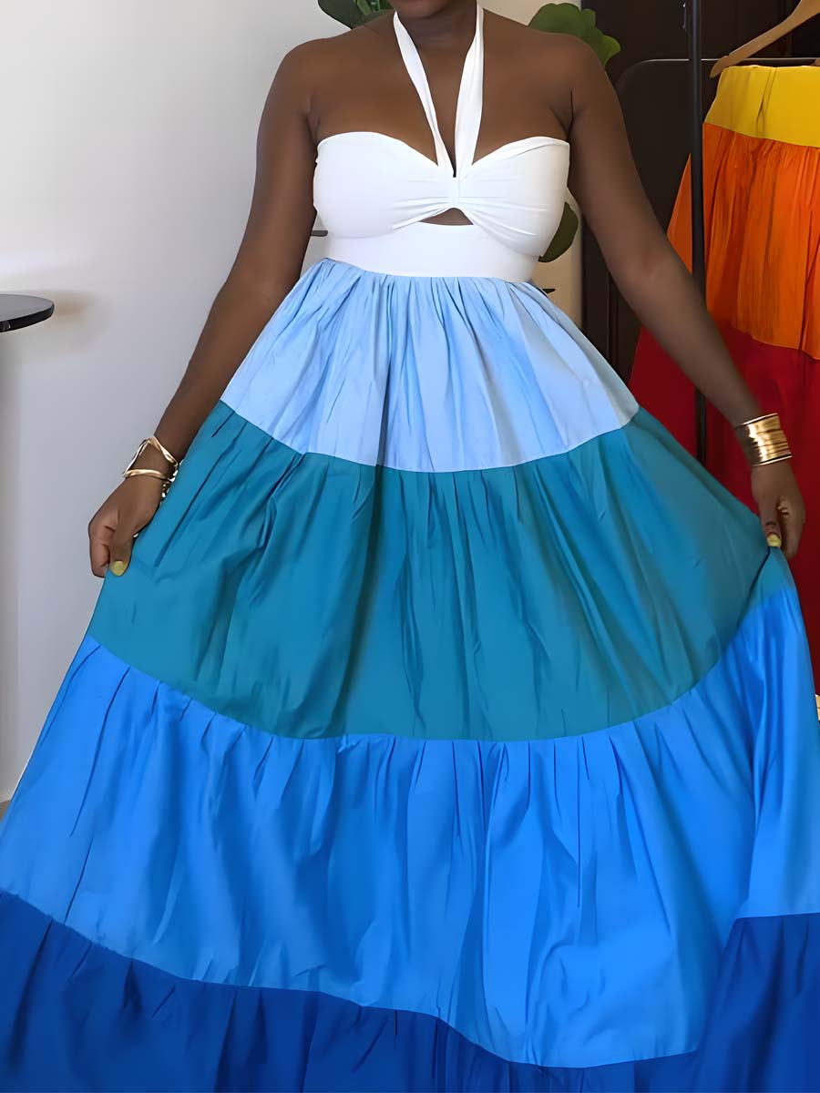 Color Block Strapless Maxi Dress
