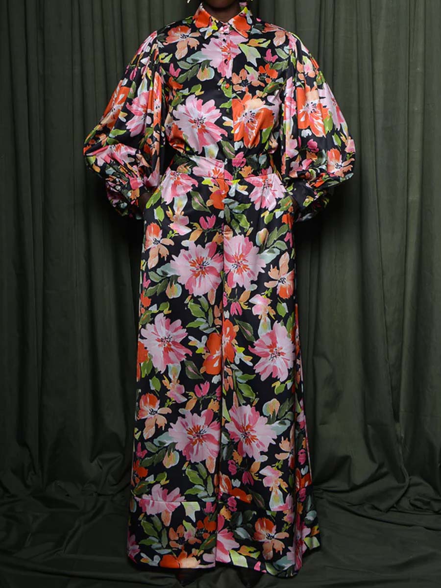 Black Multi Floral Two Pieces Set