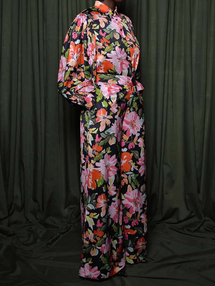 Black Multi Floral Two Pieces Set