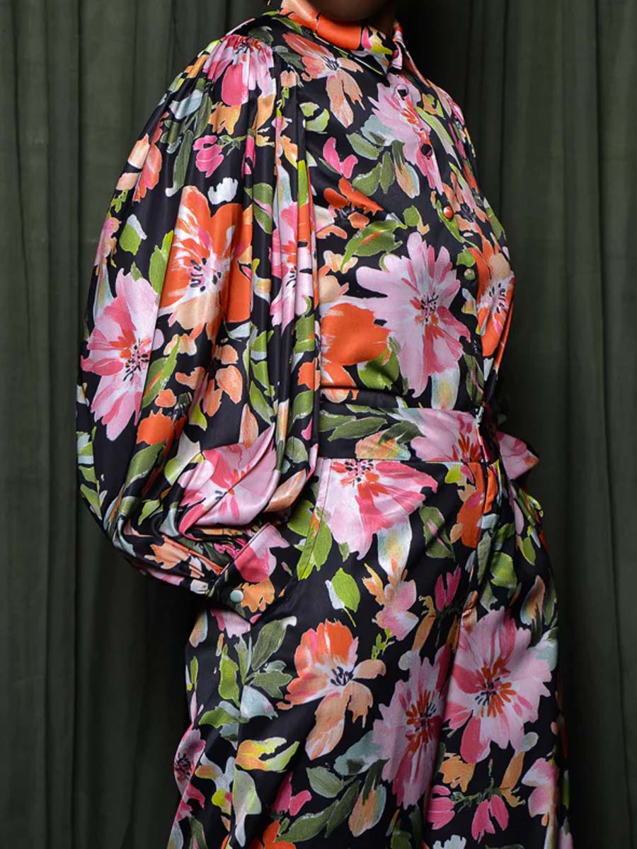 Black Multi Floral Two Pieces Set