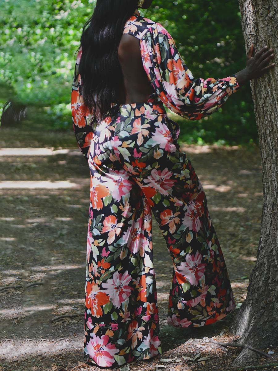 Black Multi Floral Two Pieces Set