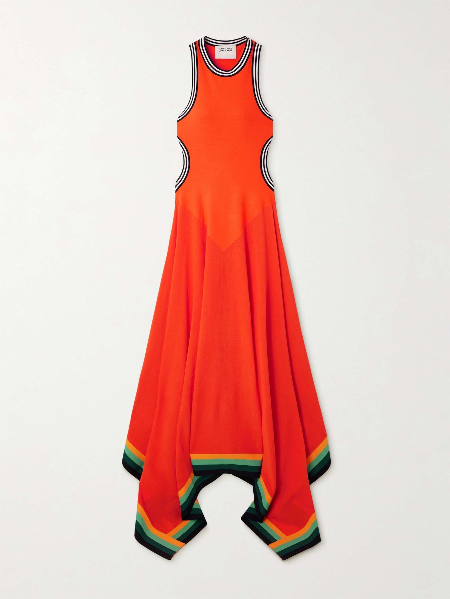 Striped Cutout Handkerchief-Hem Maxi Tank Dress