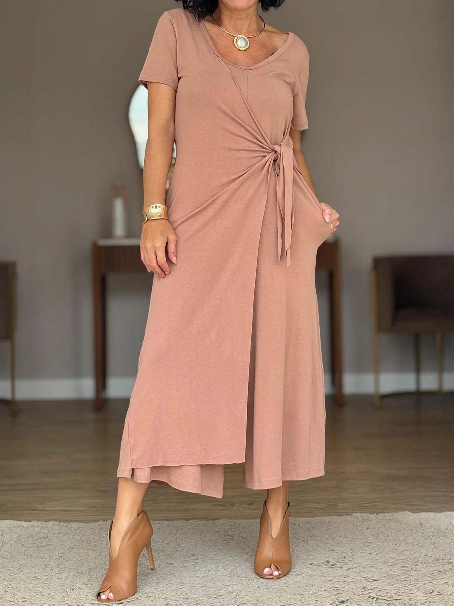 Casual V Neck Knnotted Jumpsuit