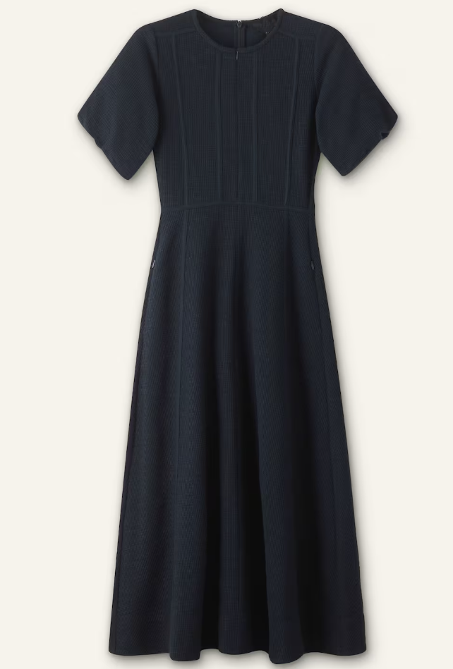 Adjustable Neckline Demure Navy Dress