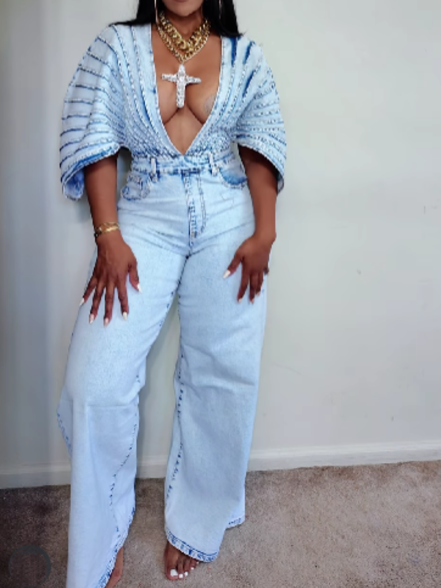 Denim Deep V Jumpsuit