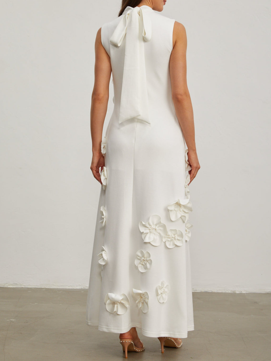 High Collar Stereo Flower Dress