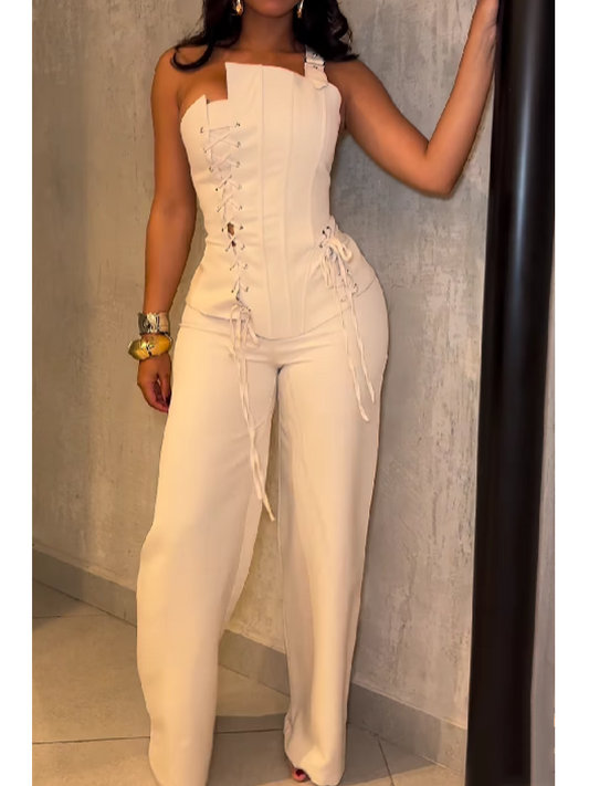 Single Shoulder Strap Tether Pants Suit