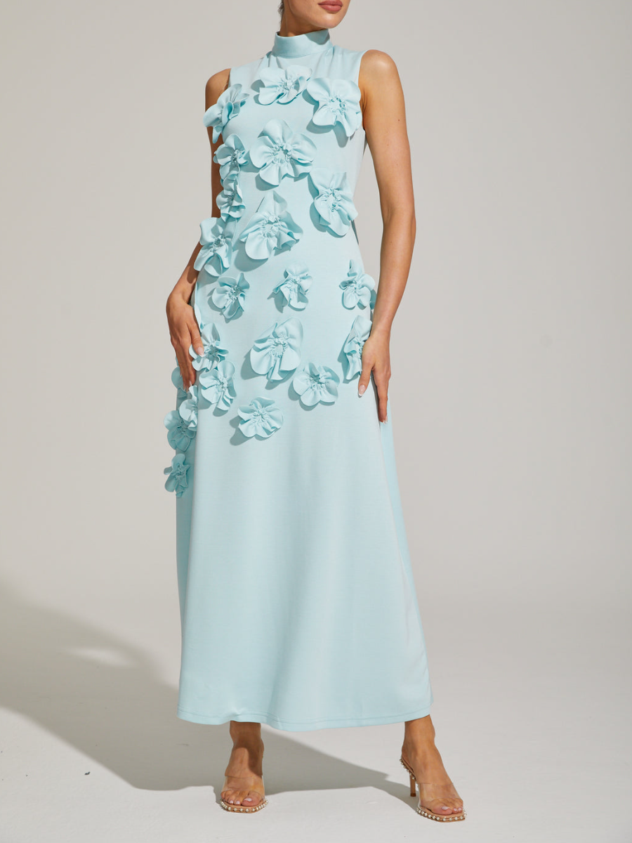 High Collar Stereo Flower Dress