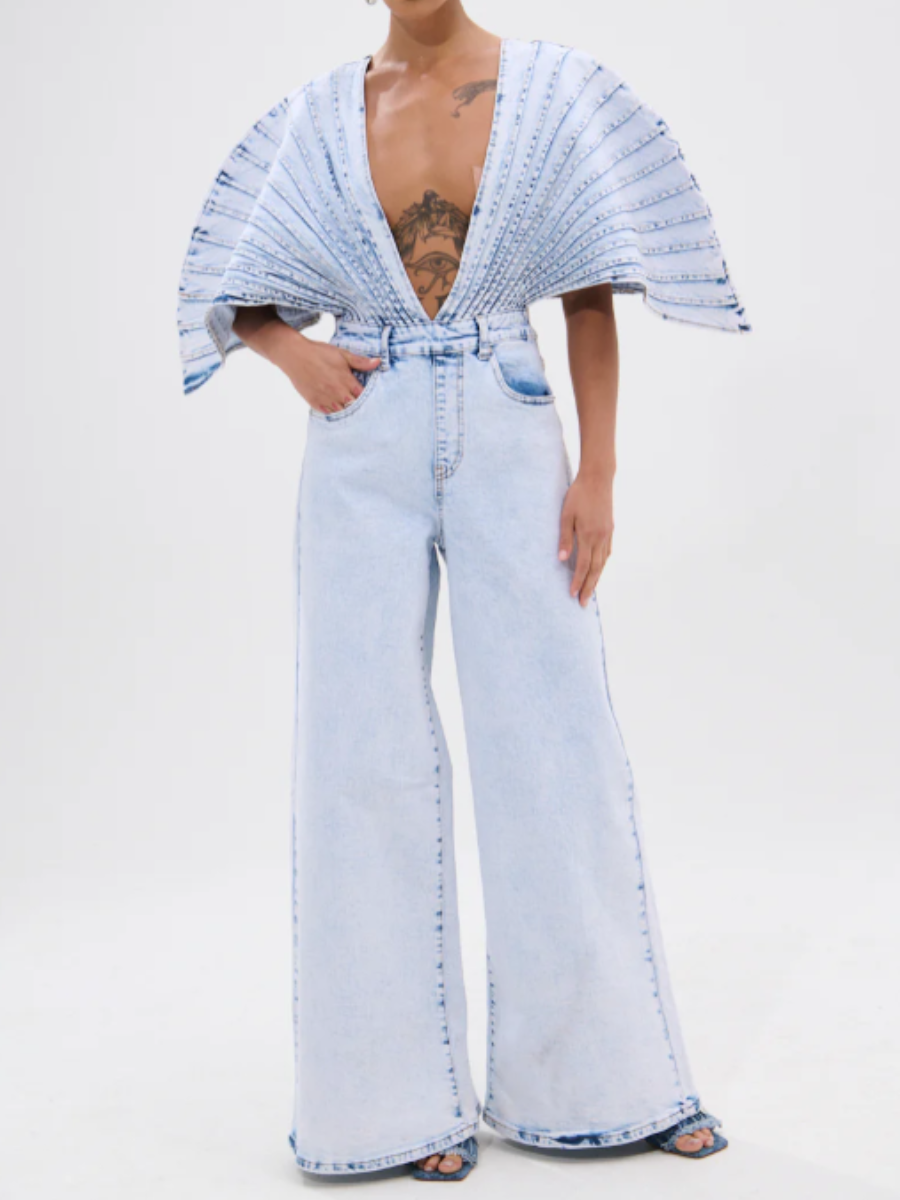 Denim Deep V Jumpsuit