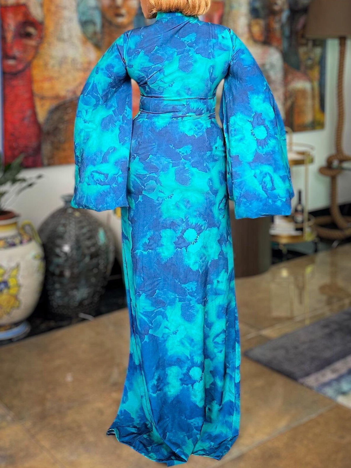 Blue Printed Maxi Dress