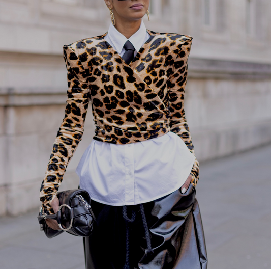 Classic Leopard Print Ruffled Sleeve Top