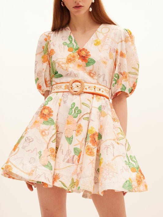Short Puff Sleeves Mini Dress