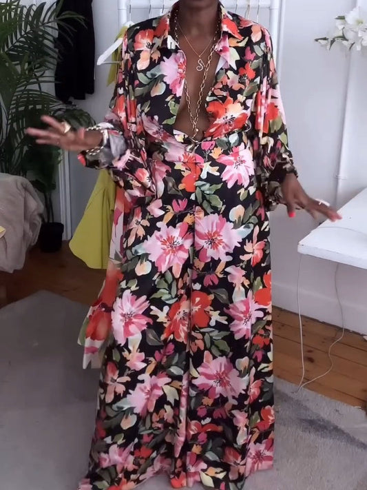 Black Multi Floral Two Pieces Set