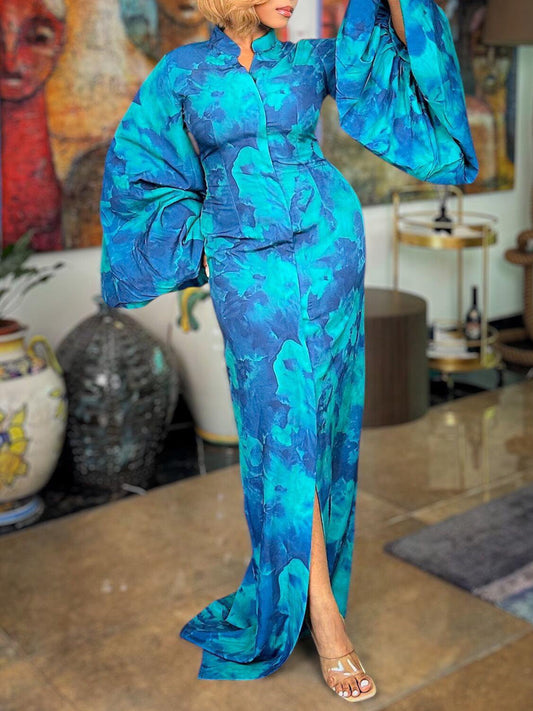 Blue Printed Maxi Dress