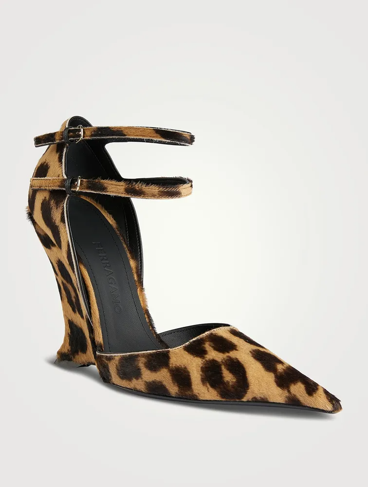 Women's Vidya Leopard Print Calf Hair Wedge Heel Sandals