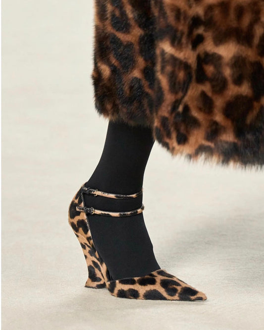 Women's Vidya Leopard Print Calf Hair Wedge Heel Sandals