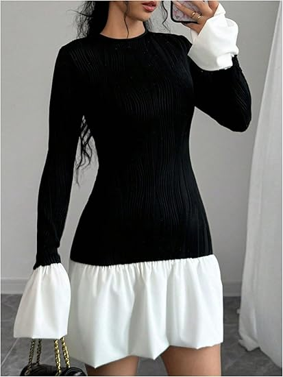 Women's Color Block Ruffle Bubble Dress