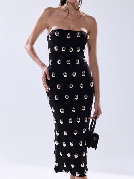 (⏰Last Day Promotion $10 OFF)-Metal Detailing Midi Dress