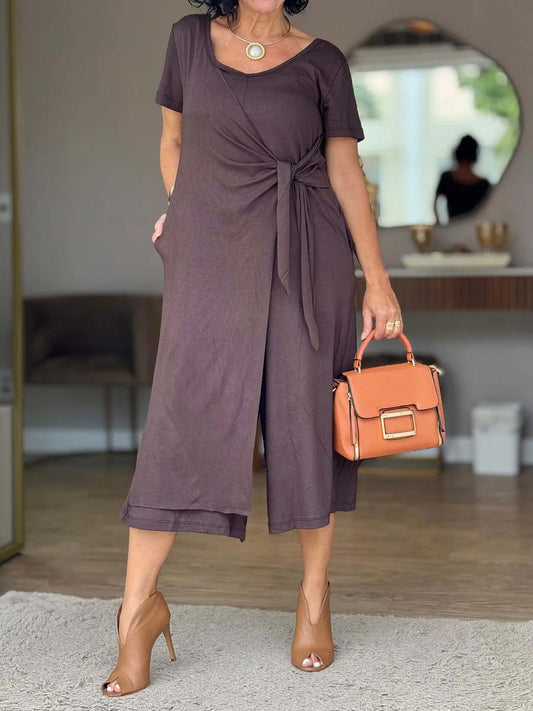 Casual V Neck Knnotted Jumpsuit