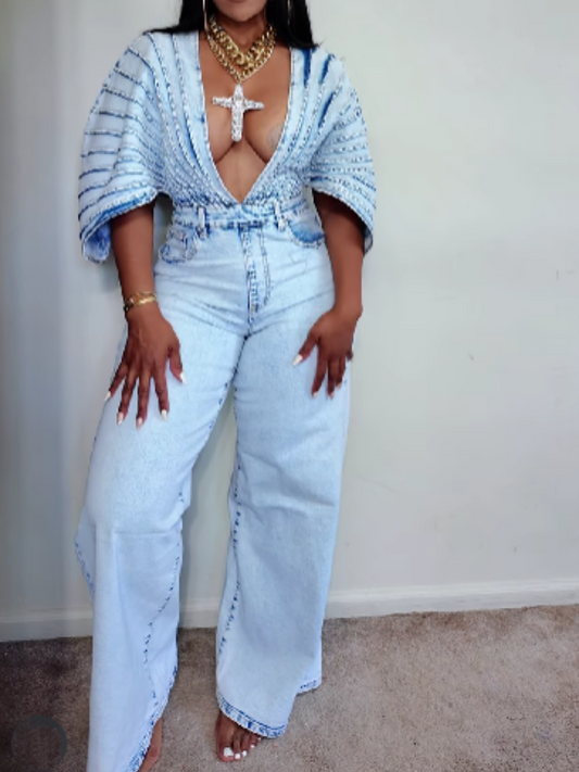 Denim Deep V Jumpsuit
