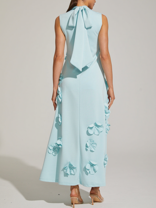 High Collar Stereo Flower Dress