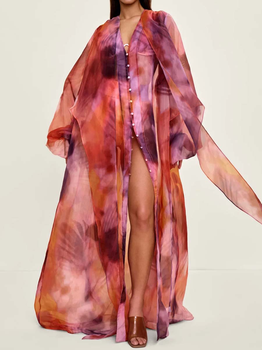 Elegant Printed Cardigan Robe