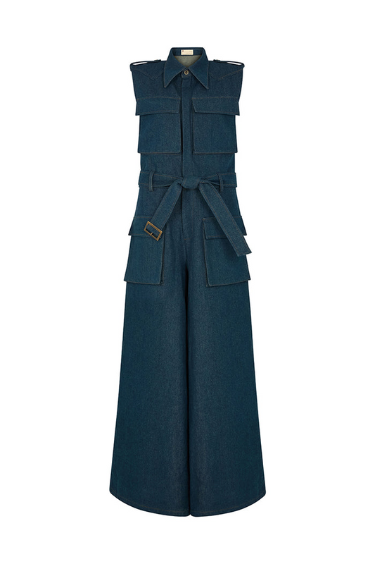 TAKEO Wide Leg Denim Jumpsuit