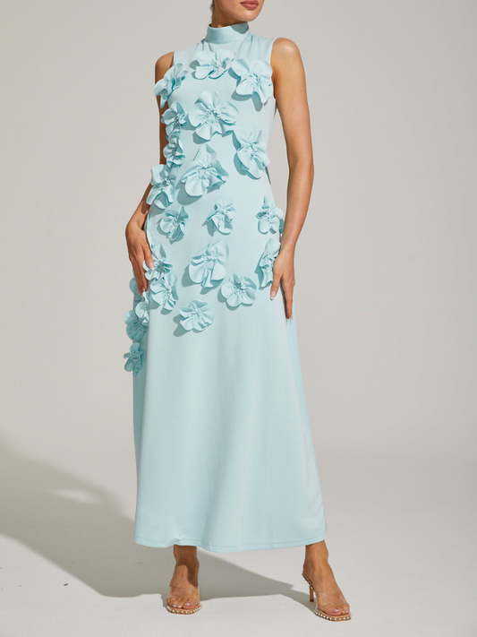 High Collar Stereo Flower Dress