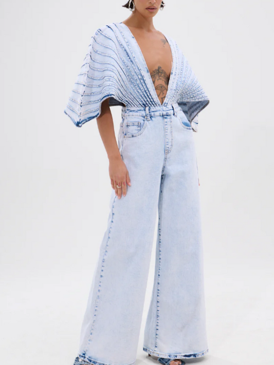 Denim Deep V Jumpsuit