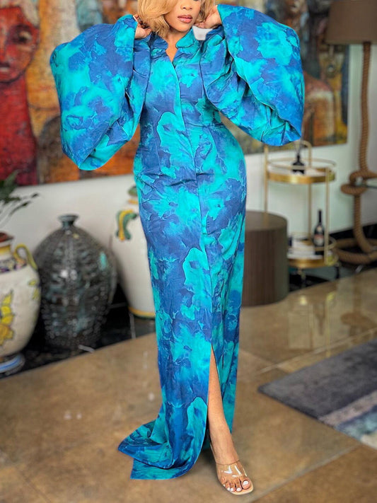 Blue Printed Maxi Dress