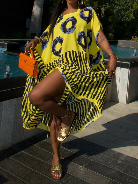 Striped Print Tie Up Loose Maxi Dress